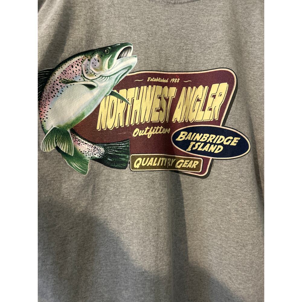 Vintage Northwest Angler Outfitters Bainbridge Island Fly Fishing Tshirt Gray L